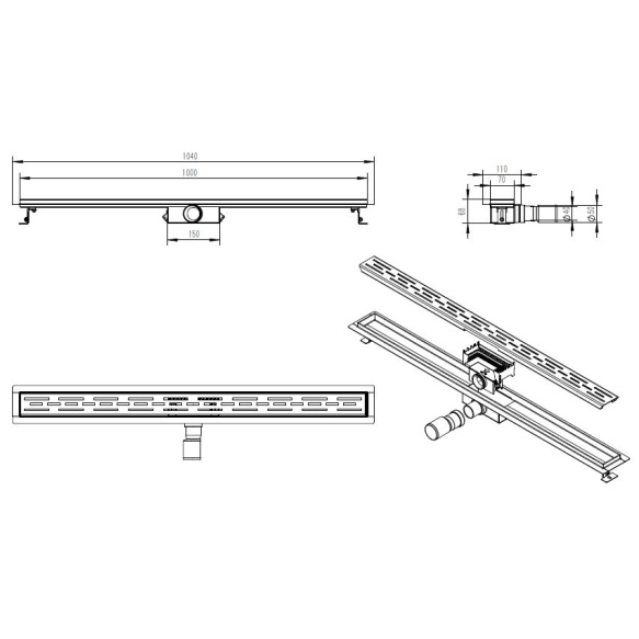 roostevaba duširennikomplekt 100 cm, harjatud messing