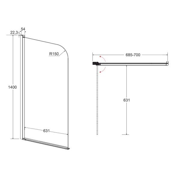 bath screen 70x140 cm