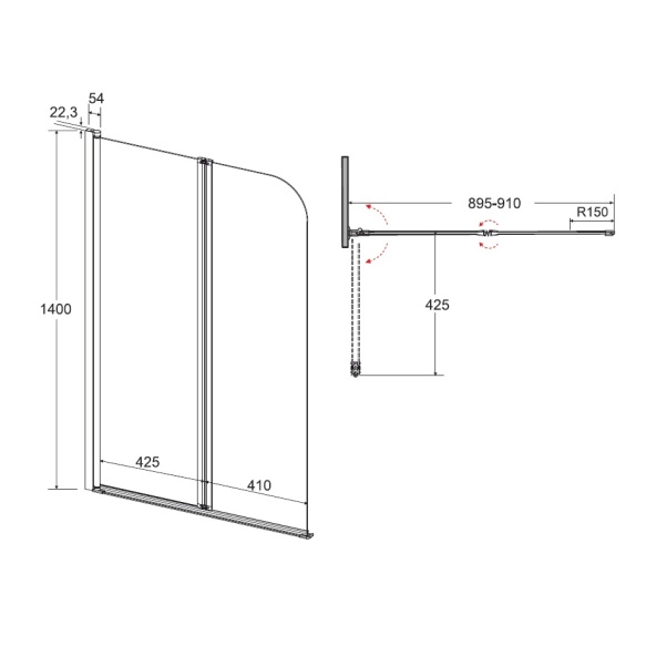 bath screen 90x140 cm