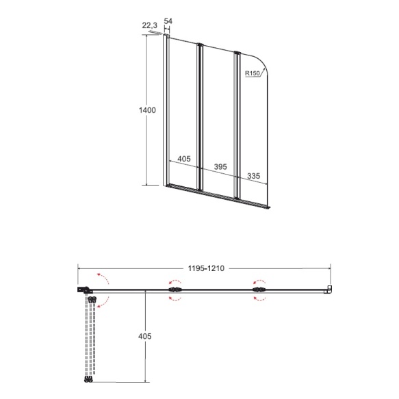 bath screen 120x140 cm