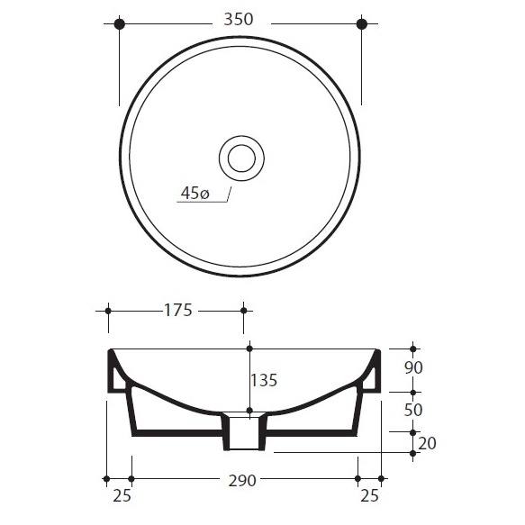 Countertop round washbasin 35x14 cm, white