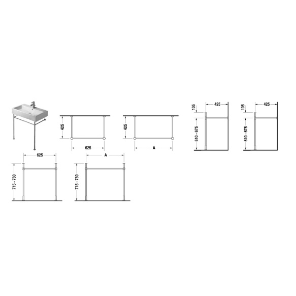 Duravit Vero metal stand for washbasin 70 cm