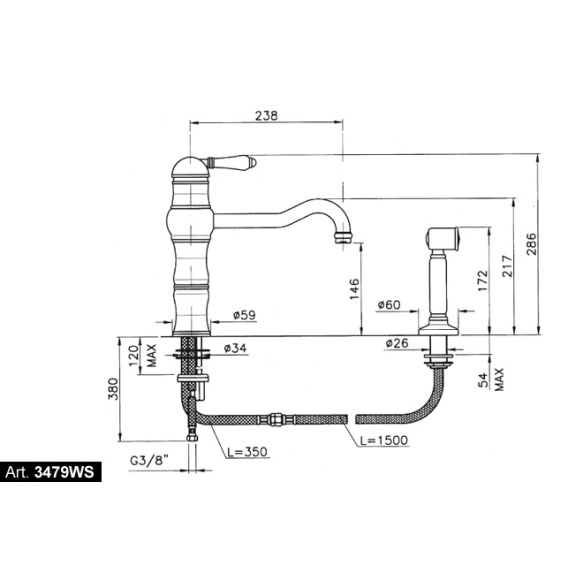 kitchen mixer with hand spray, raw brass