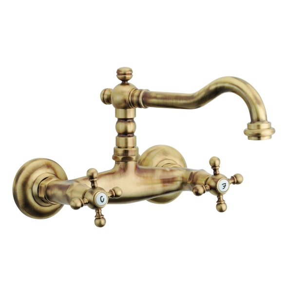 BASIN SET WITH SWIVEL SPOUT OLD FASHION,WALL MOUNT, BRONZE