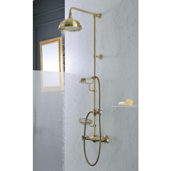 THERMOSTATIC SHOWER COLUMN" LONDON", Ø 200 MM. SHOWER HEADMETAL, ONE SPRAY HANDSET, SOAP DISH