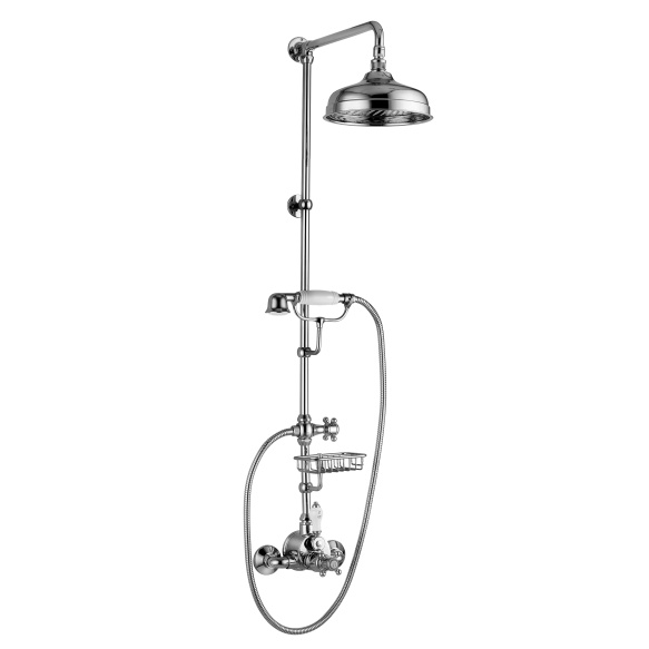 THERMOSTATIC SHOWER COLUMN" LONDON", Ø 200 MM. SHOWER HEADMETAL, ONE SPRAY HANDSET, SOAP DISH