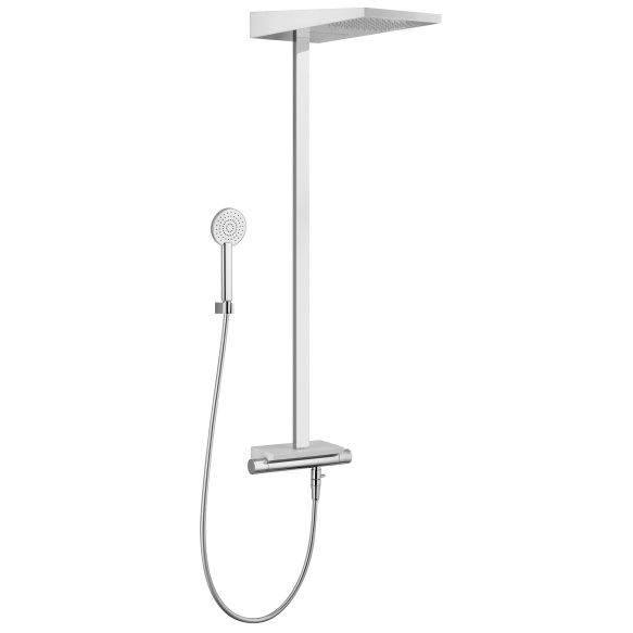 THERMOSTATIC SHOWER COLUMN "SETA" WITH SOLID STONE SHELF3 FUNTIONS: RAIN 153X153 MM., CASCADE, Ø 100 MM.