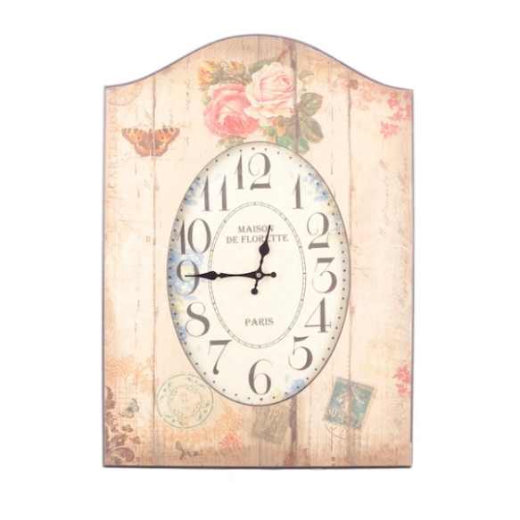 OVAL WALL CLOCK IN FRAME WITH FLOWERS