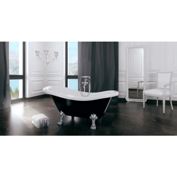 Odelle 160 cm, white feet,black-white, w drain and overflow hole