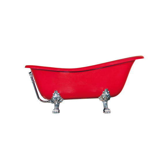 Odelle 160 cm, chromed feet,red, w drain and overflow hole