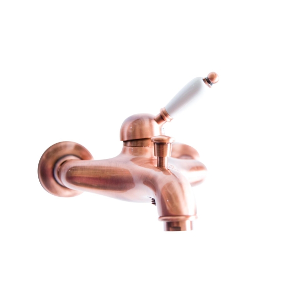 bath mixer ROYAL, white lever, NEW OLD hand shower kit, copper