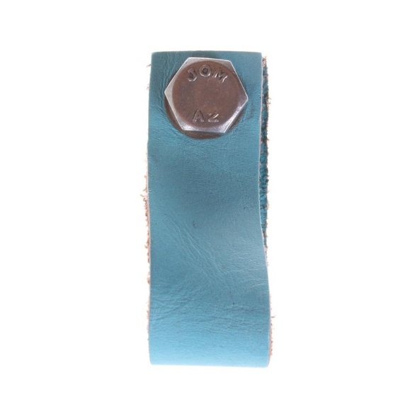 vintage blue leather knob, 6 cm