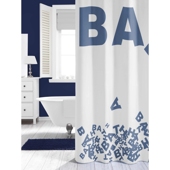 LITTERA shower curtain textile, blue, 180x200cm