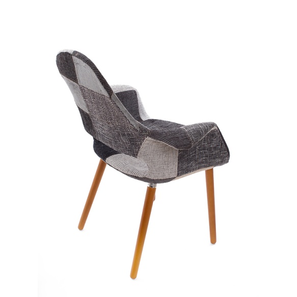 armchair Arne, grey patchwork, dark brown wooden feet