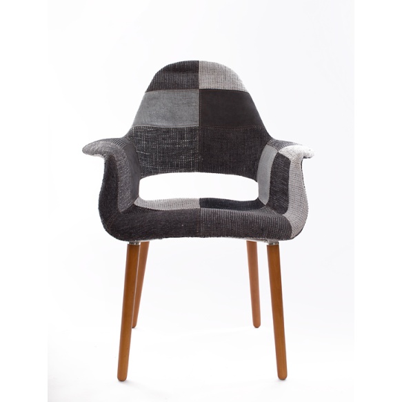 armchair Arne, grey patchwork, dark brown wooden feet