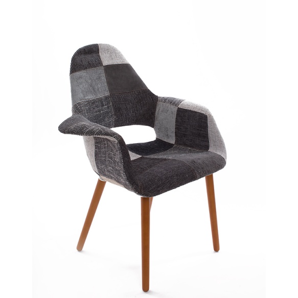 armchair Arne, grey patchwork, dark brown wooden feet