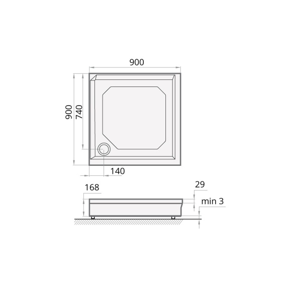 90x90 stone shower tray, white,incl front panel and feet