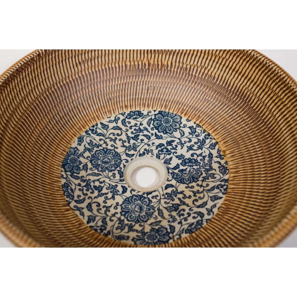PRIORI ceramic basin diameter 42cm, ceramic, beige color with blue painting