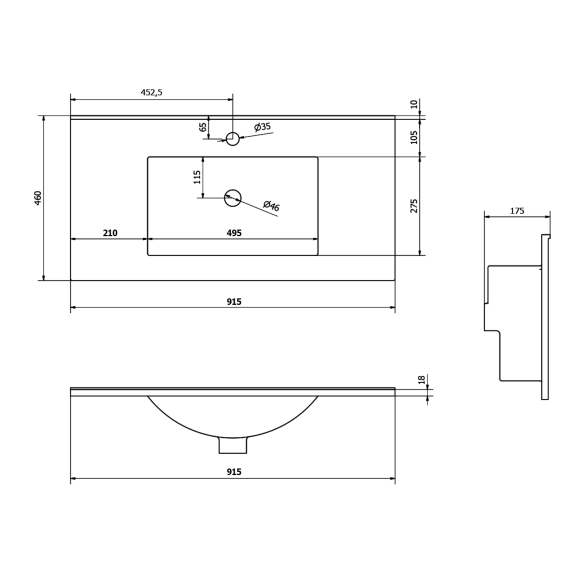 SLIM Vanity Unit Ceramic Washbasin 90x18x46cm