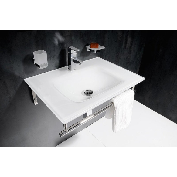 MADLENE glass washbasin with stainless steel support 70x50cm, white