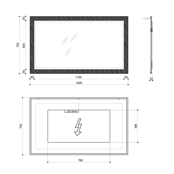 LED taustvalgustusega peegel FLUT 1200x700mm, valge