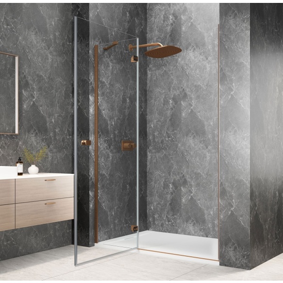 dušiuks nišši Globe, harjatud vask  1200 mm, kirgas klaas, vasak
