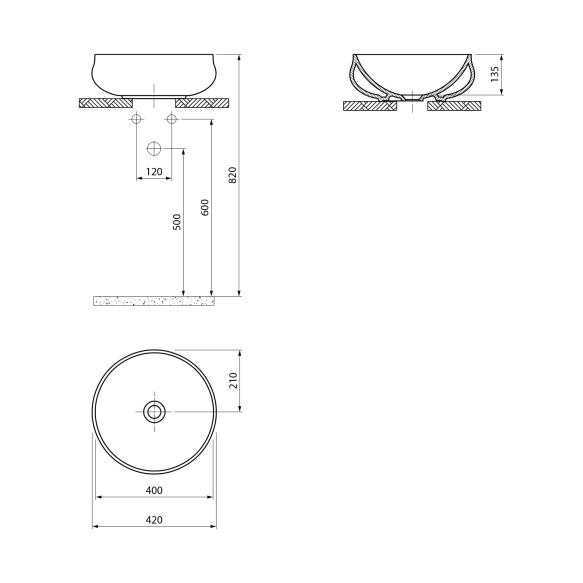 GORDO ceramic countertop washbasin, dia. 40cm, white