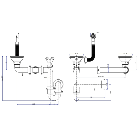 kivimassist köögivalamu sifooniga 100x50cm,  must