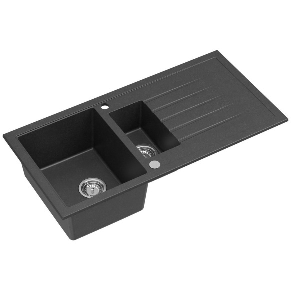 kivimassist köögivalamu sifooniga 100x50cm,  must