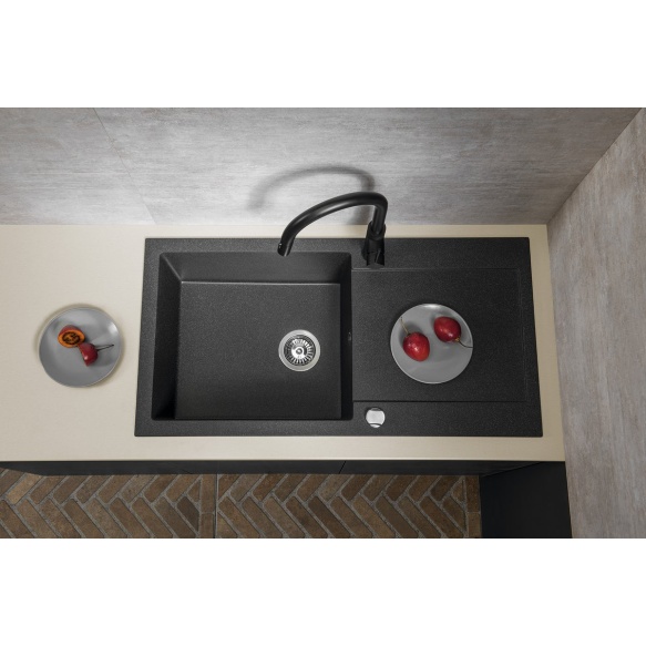 kivimassist köögivalamu sifooniga 97x50cm,  must