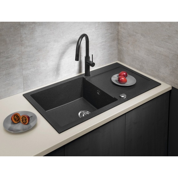 kivimassist köögivalamu sifooniga 97x50cm,  must