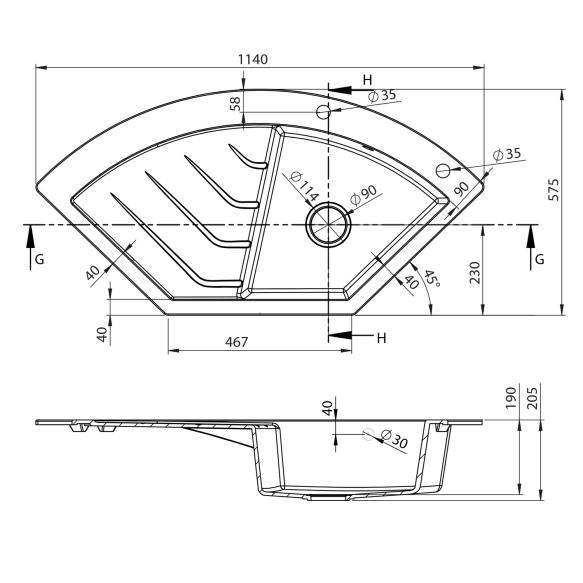 kivimassist köögivalamu 114x57, 5cm,  must