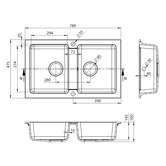 kivimassist köögivalamu,  78x47, 5cm,  valge
