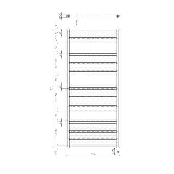 elektriradiaator Direct-E, sirge, 450x1320 mm, 400 W, valge