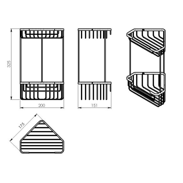 Kahekordne metallist nurgariiul SMART  200x325x151mm, matt must