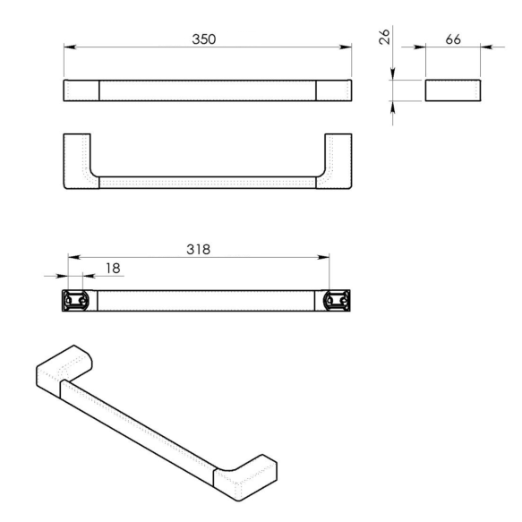 Käterätihoidja 350x66 mm Pyrene, kroom