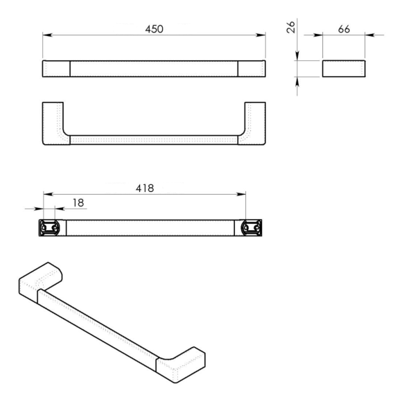 Käterätihoidja 450x66 mm Pyrene, kroom