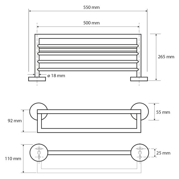 Käterätihoidja seinale X-ROUND 550x265x110mm, must