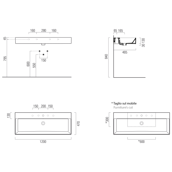 Keraamiline valamu KUBE X 120x47 cm, valge ExtraGlaze