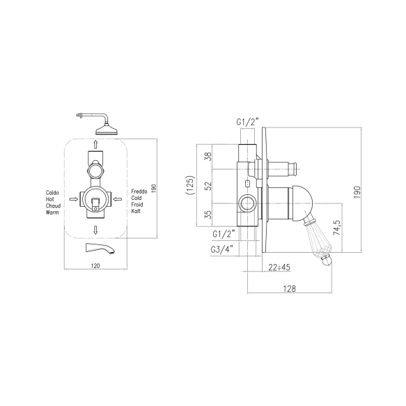 süvistatav dušisegisti Kirke Crystal, 2 veeväljundit, kroom