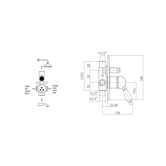 süvistatav dušisegisti Kirke Black, 2 veeväljundit, kuld