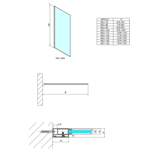 Klaasist dušisein MODULAR SHOWER, 1 tk, 800mm