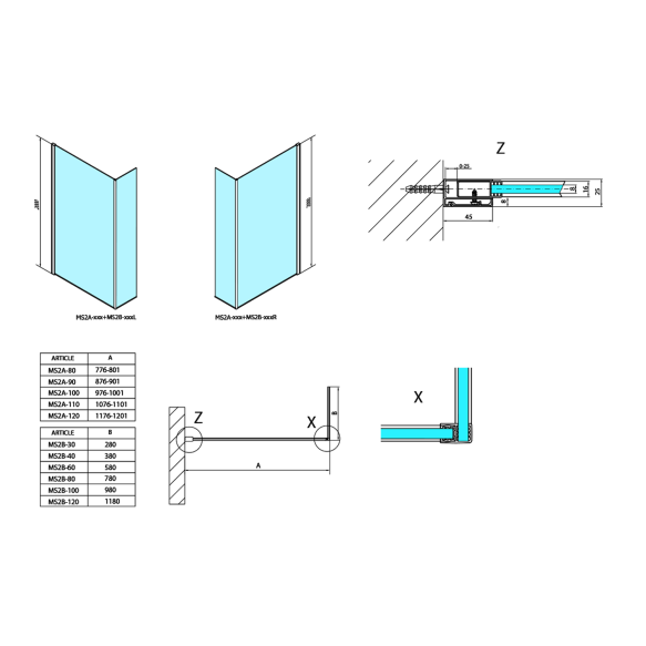 Klaasist küljesein MODULAR SHOWER, 1100 mm