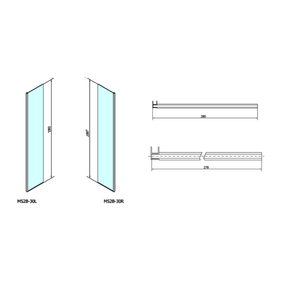 Klaasist küljesein MODULAR SHOWER Module 2-le, 300mm, vasak