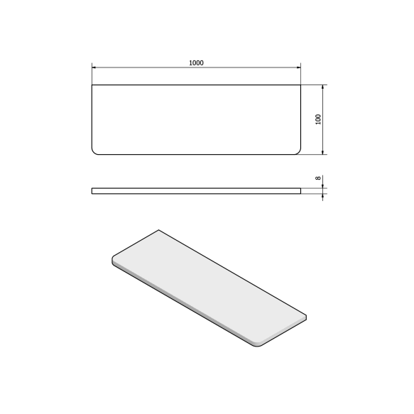 Klaasist riiul 1000x100x8mm, matt klaas