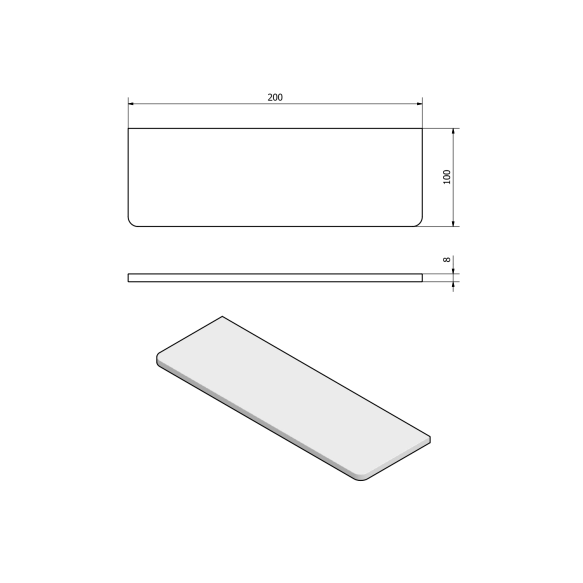 Klaasist riiul 200x100x8mm, kirgas klaas