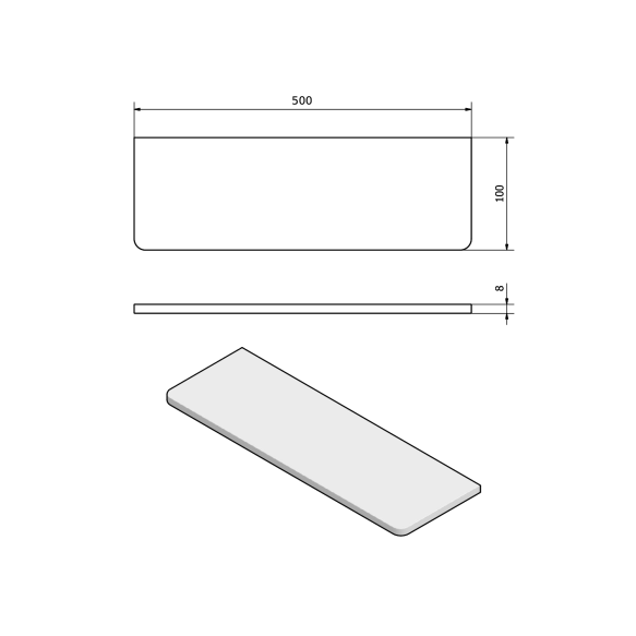 Klaasist riiul 500x100x8mm, kirgas klaas