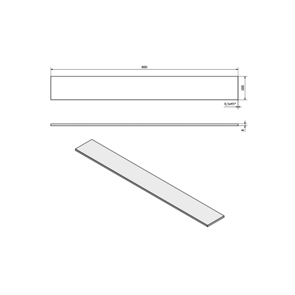 Klaasist riiul 800x100x8mm, matt klaas