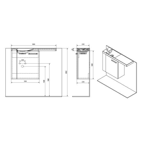 LATUS VI valamukapp 50x50x22cm, vasak/valge (55835)