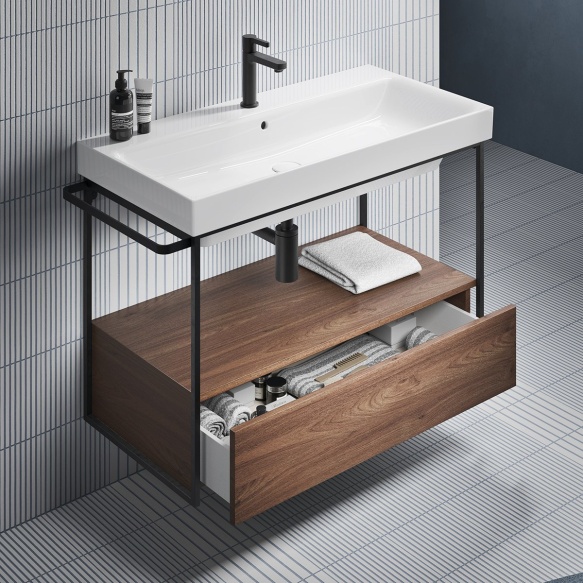 NUBES/NORM washbasin frame 80x50cm, black matt/walnut